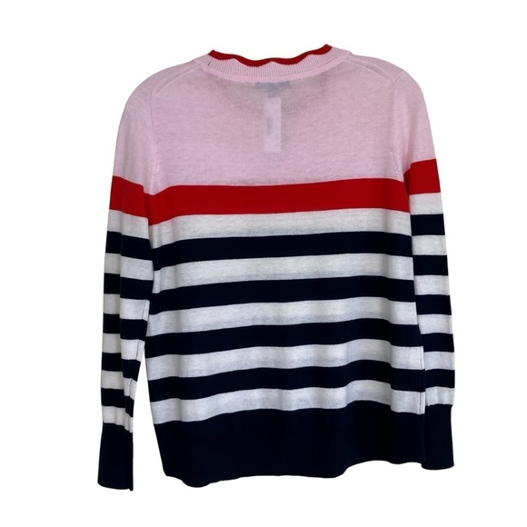 J. Crew Scallop Trimmed Pullover Striped Sweater Wool Blend Nautical NWT Sz XS - Picture 4 of 15